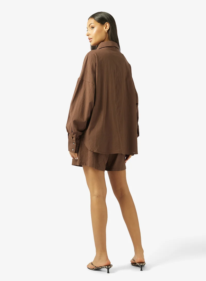 جينجر Button Down Shirt & Short Coord Set